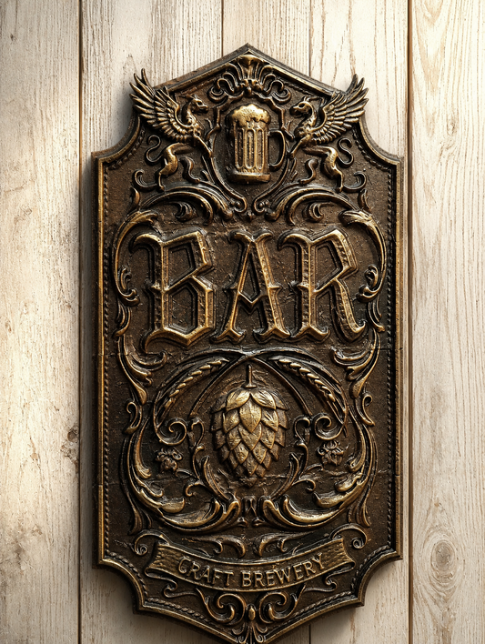 Placa decorativa vintage para "BAR", hogar, oficina o negocio - cerveza, lúpulo, trigo